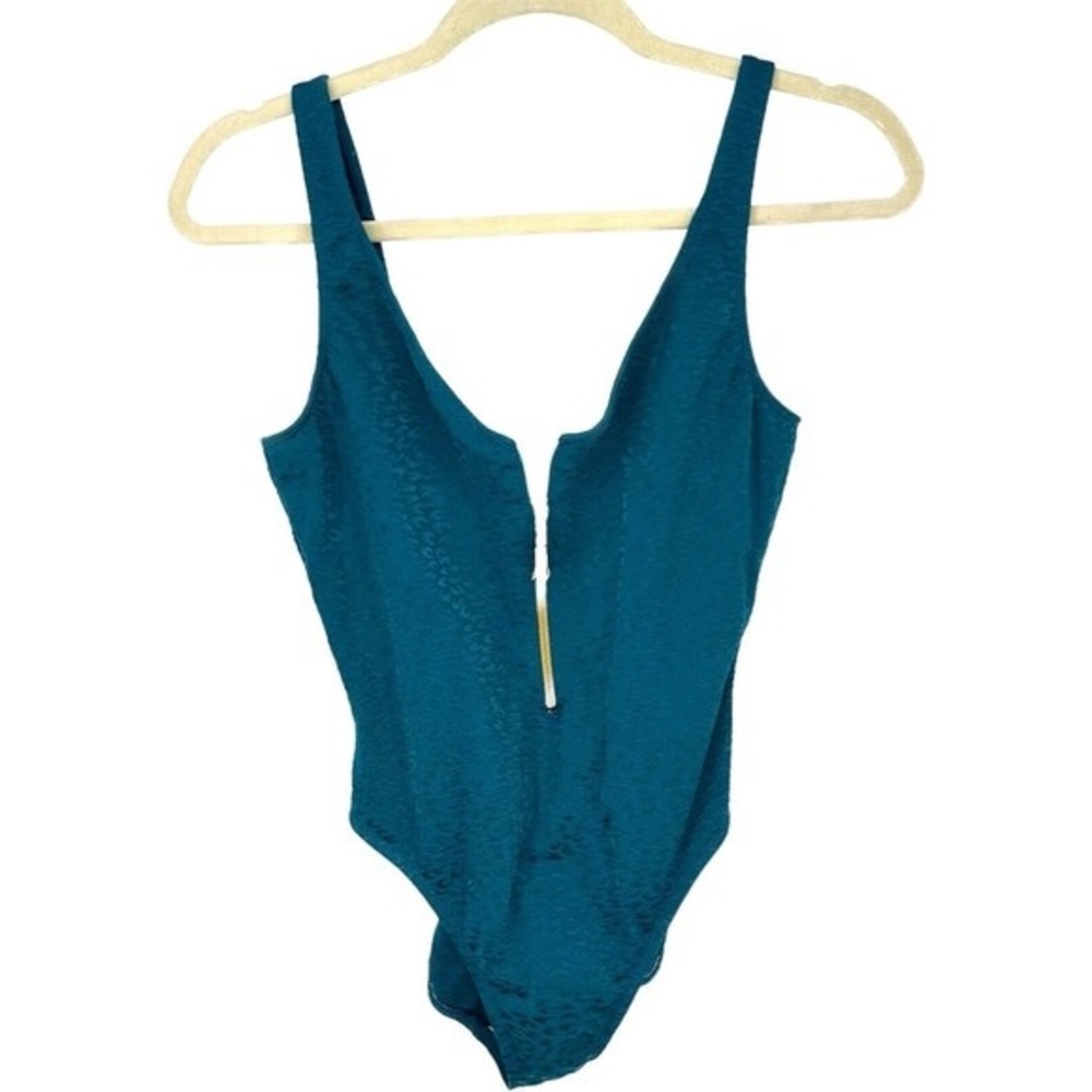 Vintage Sessa Swimsuit Teal Zippered One Piece Bathing Suit Women Size 14